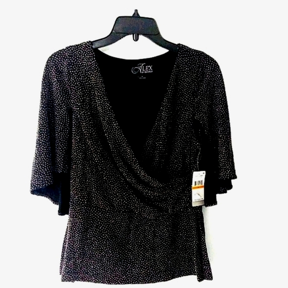 Alex Evenings Blk/Wht Wrap Dress Top - Picture 1 of 8